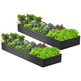 2PCS 12x3x1ft Galvanized Raised Garden Bed,Outdoor Planter Box Metal Patio Kit Planting Bed for Vegetables Flowers Herb,Black