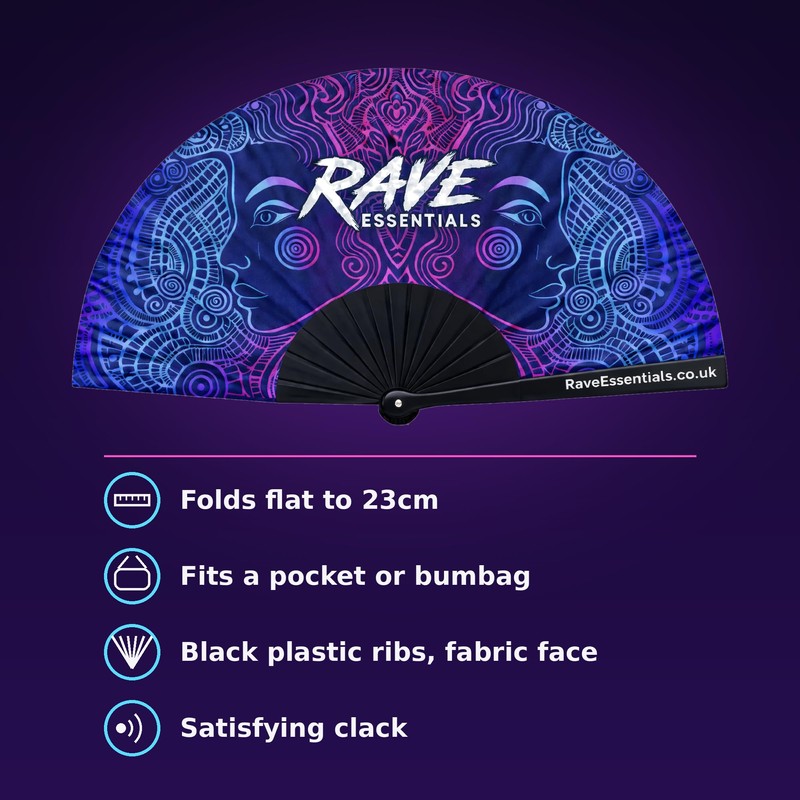 Rave Essentials Clack Fan, Folding Pocket Hand Fan for Raves