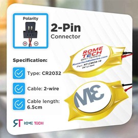 Rome Tech CR2032W CMOS Battery for Awow Ax41 Motherboard - Laptop Backup BIOS RTC 3V KTS CR2032W 731 Battery with 2 Wire Cable FI Connector (1-Pack)