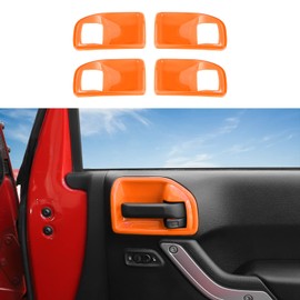 CheroCar Interior Door Handle Bowl Cover Trim Interior Accessories Compatible with 2011-2017 Jeep Wrangler JK JKU 4-Door,Orange…