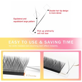 XIUSUZAKI YY Lash Extensions Supplies Y Eyelash Extensions 0.05mm Thickness D Curl 11mm Premade Fans 4D Russian Volume Matte Black 12 Rows Crisscross Eye Lashes(YY-0.05-D,11mm)