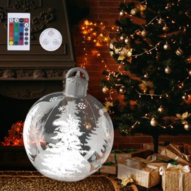 Light Up Christmas Inflatable Ball 16 Inch Giant Christmas Decorated Balls PVC Waterproof Blow Up Ball Christmas Large Balls Outdoor Lights Outdoor Garden Yard Christmas Tree Decoration