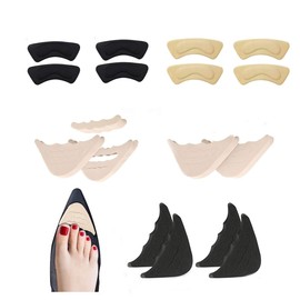 4 pares de relleno de zapatos ajustables y 4 pares de almohadillas para talón con agarre de forro, almohadillas reutilizables para pies para hombres y mujeres, zapatos planos