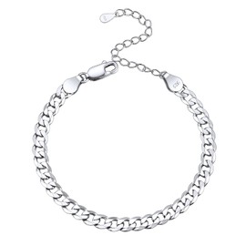 ChicSilver 925 Sterling Silver 5MM Chain Bracelet for Women Men White Gold Plated Simple Durable Cuban Link Curb Chain Bracelet Adjustable (6.5 to 8.5 Inch)