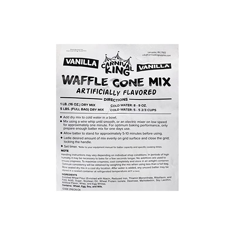 Carnival King Vanilla Waffle Cone Mix 5 lb. Bag