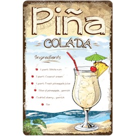 DODINO 20 x 30 cm Retro Tin Signs Pina Colada Decorative Sign, Bar, Recipe Cocktail Sign, Gift Idea as Bar Accessory