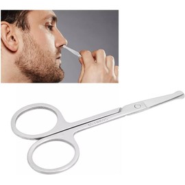 Tijeras de Vello Facial Redondeado, 100% Acero Inoxidable, Tijeras Profesionales de Aseo, para Cortar el Vello de la Nariz, Barba, Bigote, Ceja, etc. (2 piezas)