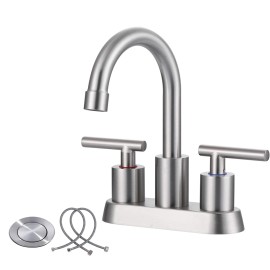 Sanitary Ware Matte Black Bathroom Faucet 4 Inch Centerset Two Handles Basin Lavatory Mixer Tap for Vanity SinkColor: NICKEL, Surface Finishing: Nickle