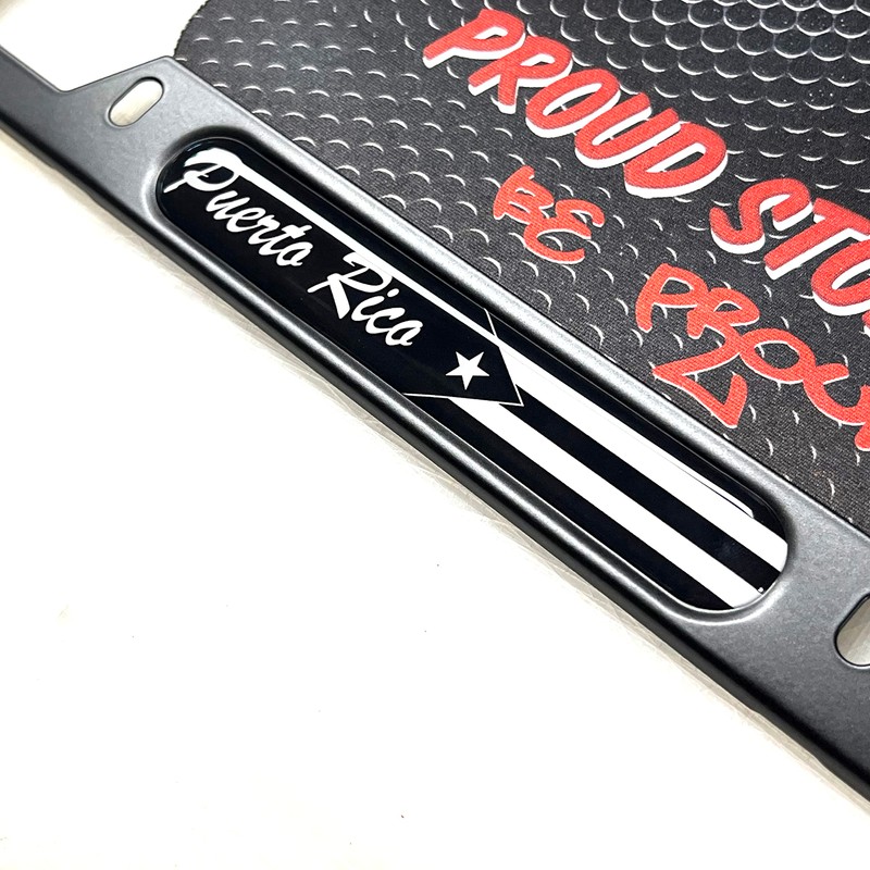 Puerto Rico Black Flag Domed Black License Plate Frame -US