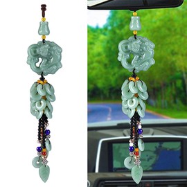 Car Hanging Decoration, Dangling Ornaments Vehicle Accessory Rearview Mirror Charms Pendant Brave Troops Crystal Lotus Car Pendant Amulet Pray for Luck Safety (E)