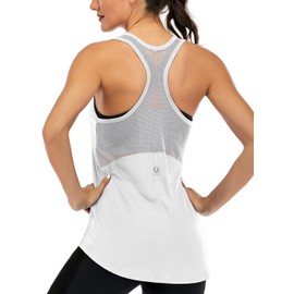 ICTIVE Workout Tank Tops for Women Sleeveless Yoga Tops for Women Mesh Racerback Backless Running Gym Shirts White XXL