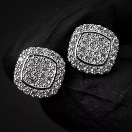Steelt Knitted Men's 925 Sterling Silver Iced Cz Flower Set Cluster Cz Stud Screw Back Earrings