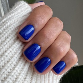 Blue Press on Nails Short Square Fake Nails Solid Blue False Nails Solid Color Acrylic Nails Press ons Full Cover Glossy Glue on Nails Artificial Nails Stick to Nails for Women Decorations 24 Pcs