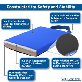 Skil-Care Transfer Board and Slide Board, 30"L x 8"W, 2 Reinforced Handles, Padded Slide Board for Transferring, Easy Move Assist for Senior & Disabled, 450LB Weight Capacity, 708170