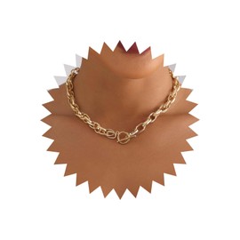 TseenYi Chunky Chain Toggle Necklace Paper Clip Chain Ot Necklace Gold Chain Toggle Thick Necklace Vintage Paper Clip Chain Choker Necklace Chain Jewellery for Women and Girls, Quality alloy