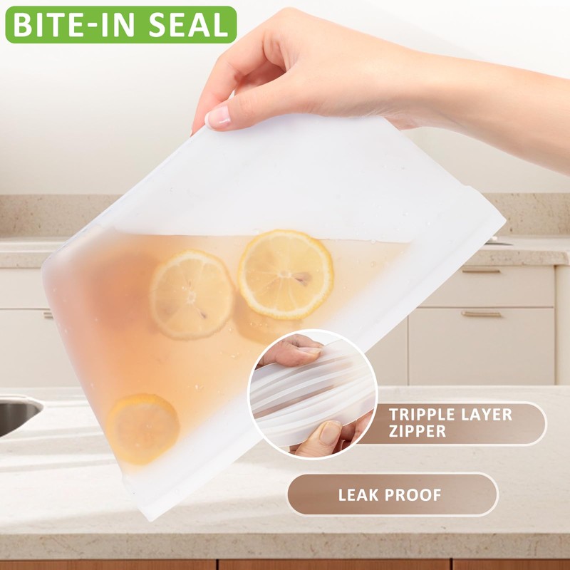 Silicone Bags for Food Storage, Reusable Zip Lock Bags Silicone