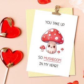 Arsagen Adorable Mushroom Love Card for Him, Funny Valentine’s Day Card, Humor Pun Anniversary Card, You Take up So Mushroom in My Heart