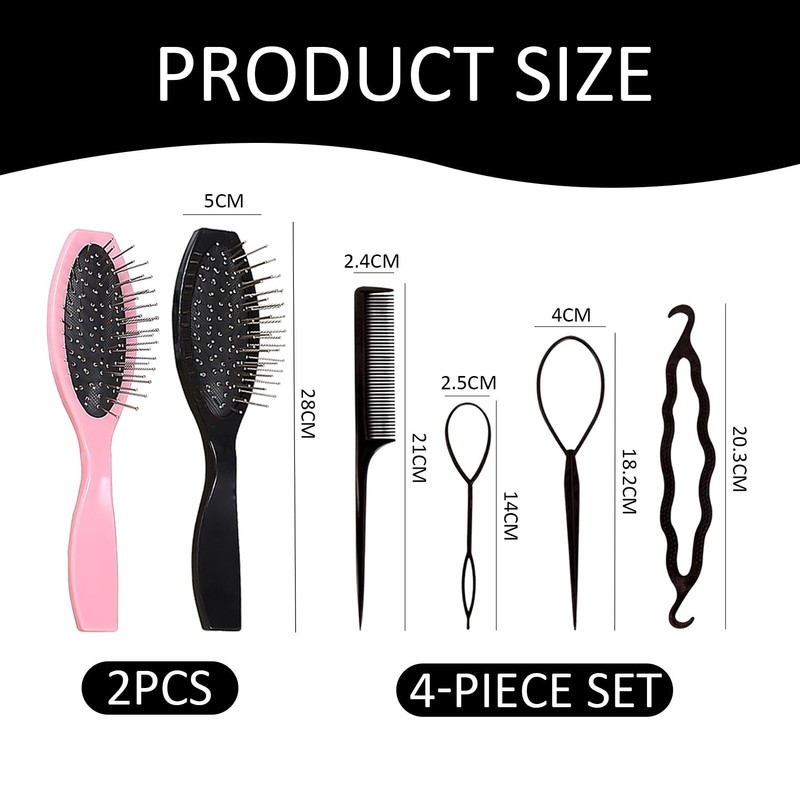 2 Airbag Combs with Steel Needle and 4 Black Curlers,