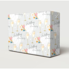 4 Sheets 4 Tags 30th Pearl Wedding Anniversary Wrapping Paper Beautiful Classy And Elegant Flowers Champagne Glasses Design Pearl Wedding Anniversary Giftwrap