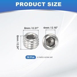 PATIKIL Set of 30 Grub Screws M8 x 6 mm Hexagonal Grub Screw 304 Stainless Steel Hexagon Socket Grub Screws for Holder Door Handles Tap Light Repair