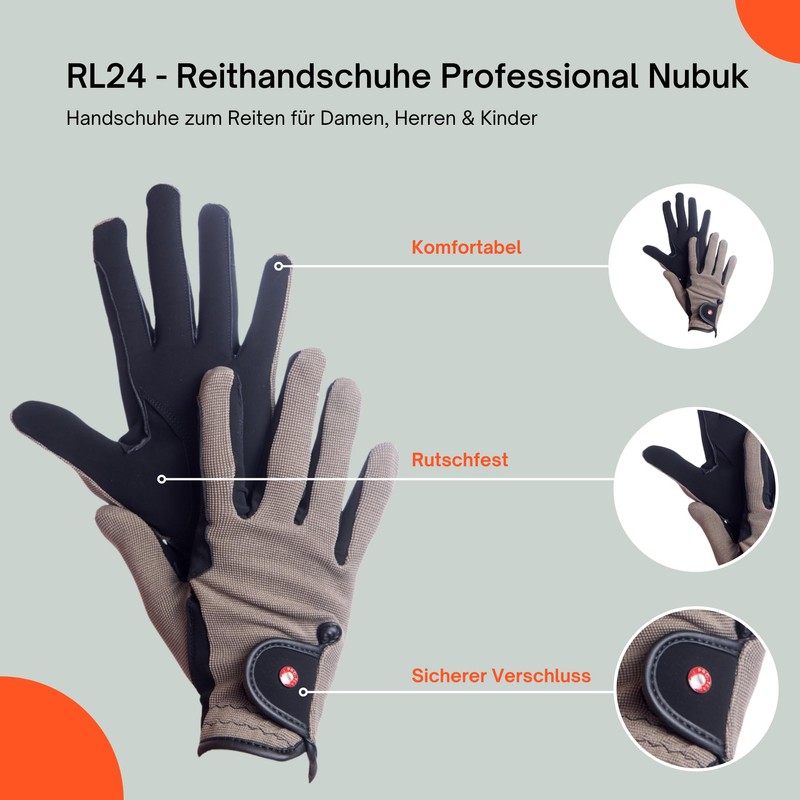 HKM by Reiterladen24 Professional Riding Gloves, Nubuck Imitation Leather, XS