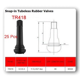 V-PRO 25 Valves TR418 STANDARD 2" SNAP IN TUBELESS BLACK RUBBER TIRE VALVE STEM
