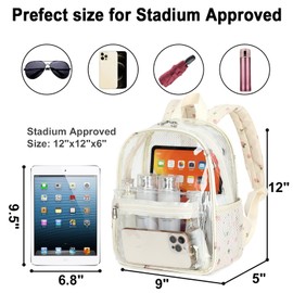 Clear Mini Backpack for Stadium Events 12x12x6 Small Transparent Backpacks Plastic See Through Clear Bag for Concerts Work Festival Security Travel