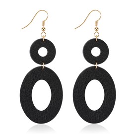 Lightweight Big Leather Earrings for Women Double Circle Colorful 80s 90s Retro Boho Earrings for Friend Mother Jewelry (EA136-Black)