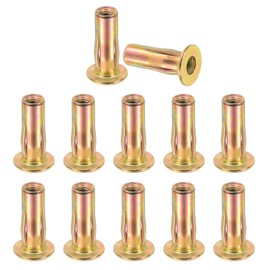 PATIKIL 12 Pcs Multi-Grip Rivet Nuts, M6 Pre-Bulbed Shank Flat Head Threaded Insert Nuts Carbon Steel Plus Nuts Color Zinc Plated for Fastener