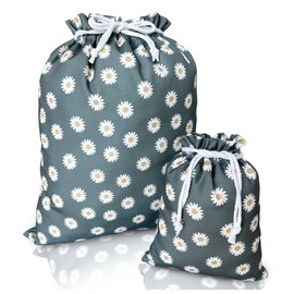Gather & Knot Drawstring Gift Bags | 20" Large 12" Small | Premium Canvas | Reusable Fabric Wrap for Baby Shower or Girl Birthday | Daisy Floral