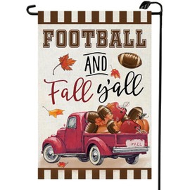FOOTBALL and Fall Y'all Welcome Garden Flags 12x18 Inch Double Sided Thanksgiving Harvest Autumn Seasonal Truck with Maple Leaves Small Flags Farmhouse Holiday Outside Decorations For Yard QJ32-Red