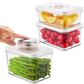 ZKIRON 3 Vacuum Seal Containers Set with Sealer Machine - Airtight Food Storage Containers, Meal Prep Containers, BPA-Free & Leakproof, for Vegetable, Meat, Snack, Bread and More (white)