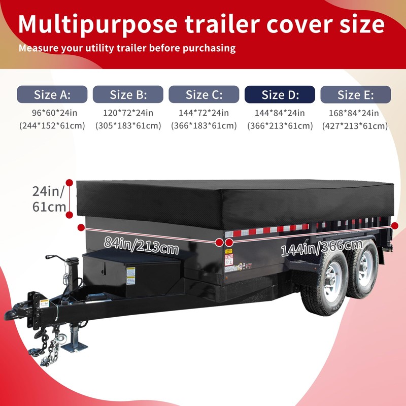 Utility Trailer Cover(no ramp gate),Waterproof Windproof Heavy Duty Black Dump