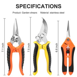 ESTARES 3 Pack Pruning Shears for Gardening - Stainless Steel Bypass, Serrated & Straight Blade Scissors for Plant Trimming, Cutting Flowers, Branches and Stems - Premium Garden Clippers for Gardening