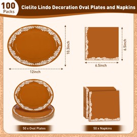 50 Pcs Platos De Barro Mexicanos Mexican Paper Plates and Napkins set Cielito Lindo Party Decoration 10" x 12" Disposable Oval Mexican Paper Plate Cinco De Mayo Decorations for Wedding Birthday Party