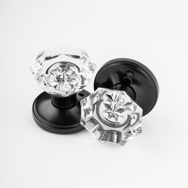 Linkaa Keyless Privacy Lock Crystal Glass Door Handle Door Knob - Matte Black Bedroom/Bathroom Levers Interior, Heavy Duty Zinc Alloy （Privacy，Push Button Lock，1 Pack）