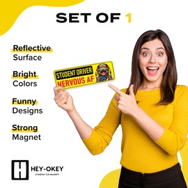 HEY-OKEY Student Driver Magnet for Car - Funny Animals Please Be Patient Reflective Magnetic Bumper Sticker - Removable Novice Rookie Safety Attention Sign - Weather-Resistant - 10 x 3.5 inch (Sloth)