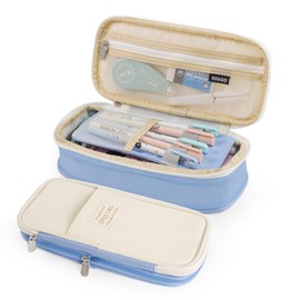 Pencil Case for Girls Boys, Koncci Large Pencil Cases, Aesthetic Expandable Special Pen Pouch Bag Stationery Storage Organizer Multiple Compartments Double Zipper for School Office Kids Students