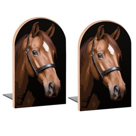 Smart Brown Horse Book Ends Decorative Wood Bookends for Shelves Kids Room Desk Home Office Book Stoppers for Magazines,Books, DVDs, 1 Pair/2 Pieces(5x3.1 in)