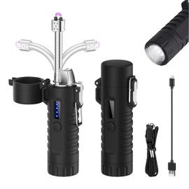 NINSI Electric Lighter, Flexible Neck Plasma Arc Lighter, USB C Rechargeable Lighters, Windproof and Waterproof Lighters with Flashlight for Candles, Hiking, Camping, Outdoor Adventure (Black)