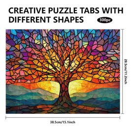GLOBLELAND 300Pcs Colorful Tree of Life Wooden Jigsaw Puzzles for Toddler Children 38.5x28.5cm/15.1x11.22in Colorful Wood Adult Puzzles for Preschool Learning Gifts
