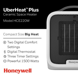 Honeywell UberHeat Plus Ceramic Space Heater for Small Rooms, White