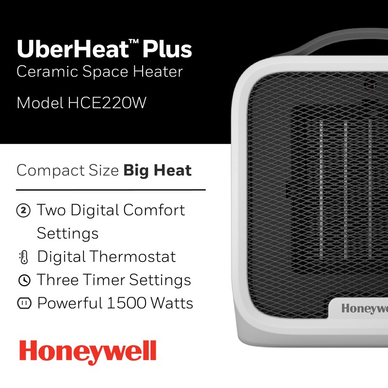 Honeywell UberHeat Plus Ceramic Space Heater for Small Rooms, White