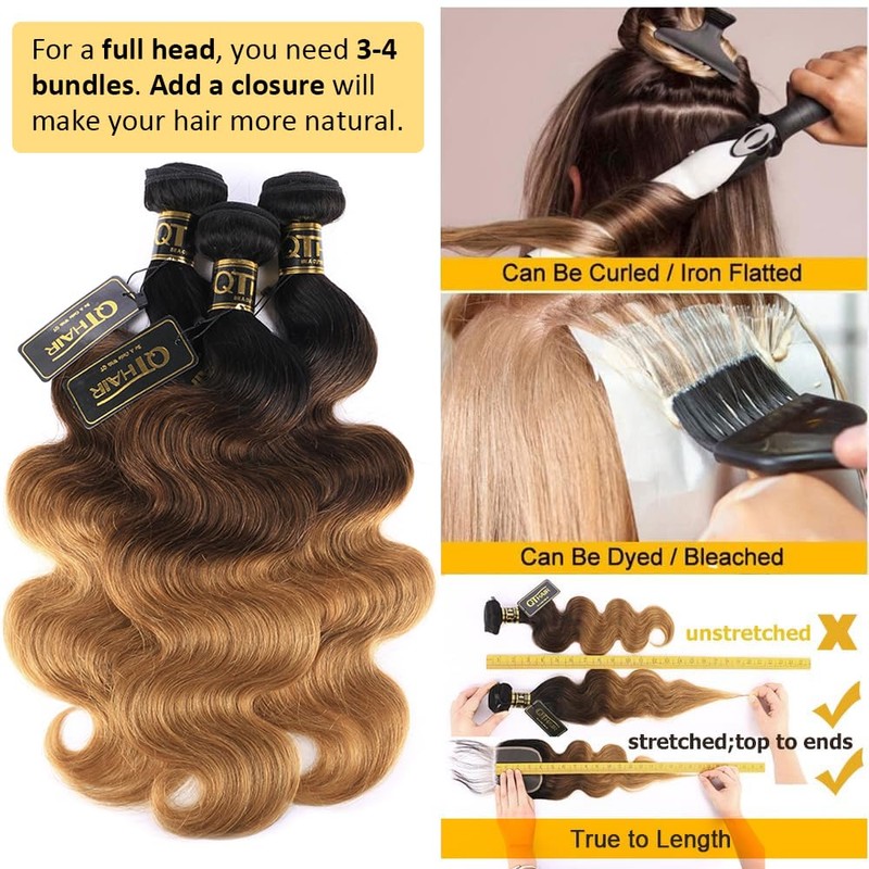 QTHAIR 16A Grade Ombre Body Wave Hair 1 Bundle 16"