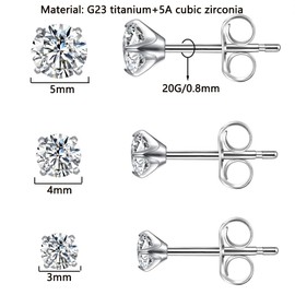 G23 Titanium Earrings Hypoallergenic 3-5mm Cartilage Earrings 3 Pairs Silver For Men Women