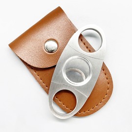 Double Blade Cigar Cutter Guillotine – Stainless Steel Precision Cutter with 3-Hole Design Fits Up to 60 Ring Gauge – Includes Leather Case & Gift Box