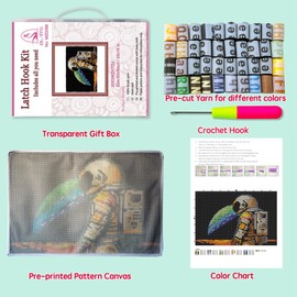 DL-YTG Latch Hook Kits Rug Extraterrestrial Crochet Yarn Cushion Colour Pre-Printed Canvas Cover Rug Needlework DIY Hook and Latch Kit Christmas Home Decoration 60X40cm/24x16 inch