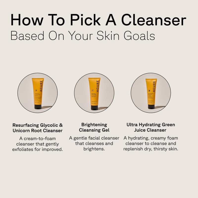 Acure Brightening Cleansing Gel - Vegan Face Scrub, Gentle Facial