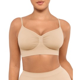 FeelinGirl Bras for Women Seamless Bra Comfort Bras Wire Free Plus Size Minimiser Bra Adjustable Straps Beige
