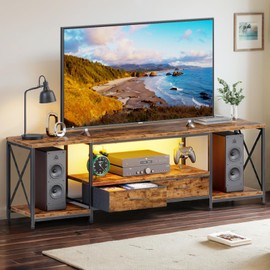 DSAFGGY Television Stands for 80 Inches TV with Fabric Drawers, LED TV Console Table with Storage Shelves for Living Room, Bedroom, Entertainment Center 71" Rustic Brown